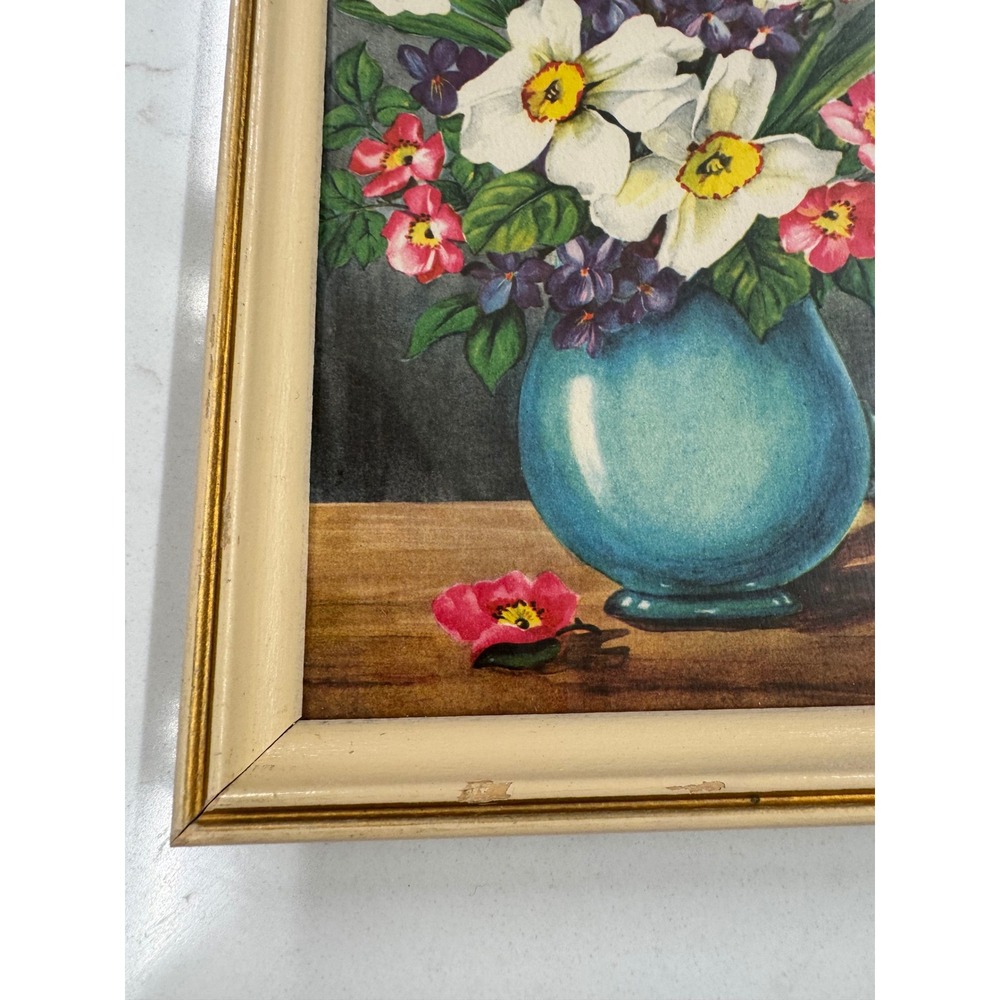 Original Vintage Framed Floral Print Pair Mid Century Cottagecore Wall Art - Picture 5 of 11